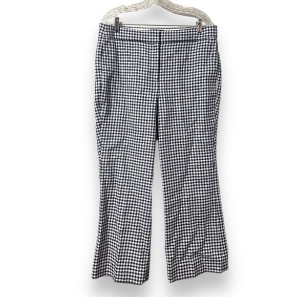 J. Crew Hayden Kickout Crop Gingham Linen Pants Navy Blue White Women’s Size 12 - Picture 2 of 16